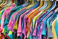 Multi Coloered Tie-dyed T-Shirts Hanging on a Rack Royalty Free Stock Photo