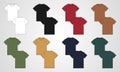 Multi color Basic T - shirt technical fashion flat Sketch drawing template.