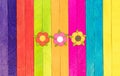 Multi Color colorful wood ice cream stick art frame background design with Colorful paper flower Royalty Free Stock Photo