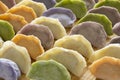 Multi color dumplings close up