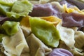 Multi color dumplings close up