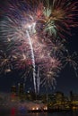 Multi-Color Fireworks Over Portland Oregon Skyline Royalty Free Stock Photo