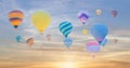 Multi color hot air balloon over sunrise sky Royalty Free Stock Photo