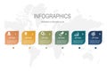 infographic elements template, business concept with 6 steps with world map , square shape design for workflow Royalty Free Stock Photo