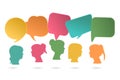 multi color of lady icon with blank speech bubbles on green background. For people communication, talking , discussion, Coworkers