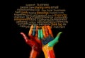 Multi color Oil Painted hand with Thanksgiving word collage