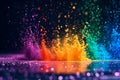 Multi color powder explosion isolated on black background. A colourful powder explosion of holi paint. Holi paint rainbow multi Royalty Free Stock Photo