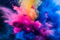 Multi color powder explosion isolated on black background. A colourful powder explosion of holi paint. Holi paint rainbow multi Royalty Free Stock Photo