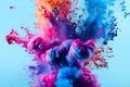 Multi color powder explosion isolated on black background. A colourful powder explosion of holi paint. Holi paint rainbow multi Royalty Free Stock Photo