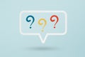 Question marks inside white speech bubble paper cut on grunge blue background for FAQ , frequency asked question, ,