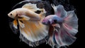 Multi color Siamese fighting fish(Rosetail),fighting fish,Betta splendens,on black background