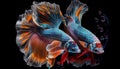 Multi color Siamese fighting fish(Rosetail),fighting fish,Betta splendens,on black background