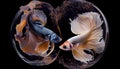 Multi color Siamese fighting fish(Rosetail),fighting fish,Betta splendens,on black background