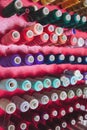 Multi color Spools of thread needlework, sewing, tailoring and tailoring industry concept Royalty Free Stock Photo