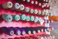 Multi color Spools of thread needlework, sewing, tailoring and tailoring industry concept Royalty Free Stock Photo
