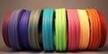 Multi-color stack of pla filament for 3d printing, concept of Additive manufacturing, created with Generative AI