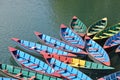 Multi color wooden boat at the pokhara lack in nepal
