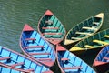 Multi color wooden boat at the pokhara lack