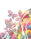 Multi-colored abstract background of lines and butterflies. Vector illustration Royalty Free Stock Photo