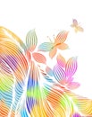 Multi-colored abstract background of lines and butterflies. Vector illustration Royalty Free Stock Photo