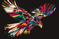 A multi-colored abstract portrait of a soaring bald eagle on a dark green background. Royalty Free Stock Photo