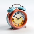 Multi-colored alarm clock on a white background, 3D. AI generative Royalty Free Stock Photo