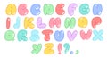 Multi-colored alphabet in bubble style, letters and symbols, a modern set of letters of the alphabet