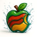 Multi- Colored Apple Logo with Water Splashes on White Background Royalty Free Stock Photo