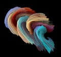 Multi-colored arcs fan out on a black background. The dynamics are visible. Abstract fractal background. 3D rendering. Royalty Free Stock Photo