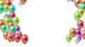 Multi-colored balloons horizontal background. An arch of glossy helium balls with space for text on a white background. Rasterized