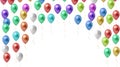 Multi-colored balloons horizontal background. An arch of glossy helium balls with space for text on a white background. Rasterized