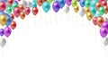 Multi-colored balloons horizontal background. An arch of glossy helium balls with space for text on a white background. Rasterized