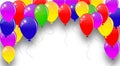 Multi-colored balloons horizontal background. An arch of glossy helium balls with space for text on a white background