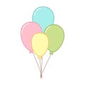 Multi-colored balloons tied to a rope. Design element. Vector illustration isolated on white background Royalty Free Stock Photo