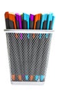 Multi-colored ballpoint pens in pencil holders Royalty Free Stock Photo