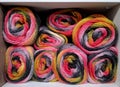 Multi colored balls of wool in a craft shop Royalty Free Stock Photo