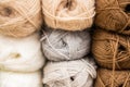Multi-colored balls of yarn for knitting. Woolen threads for needlework Royalty Free Stock Photo