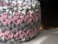 Crocheted basket crochet from knitting yarn.