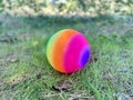 Multi colored beach ball on playground Royalty Free Stock Photo