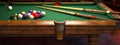 multi-colored billiard balls table cues Royalty Free Stock Photo