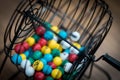 Bingo balls in selection cage Royalty Free Stock Photo