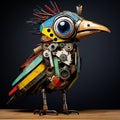 Colorful Junk Bird: A Realistic And Industrialpunk Sculpture