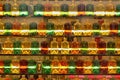 Multi-colored bottles in the window Royalty Free Stock Photo