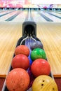 Multi colored bowling balls Royalty Free Stock Photo