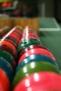 Multi Colored bowling balls lie in several rows Royalty Free Stock Photo