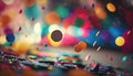 Multi-colored bright confetti on a backdrop with bokeh effect. Abstract glamour texture for holiday party. Generated Ai