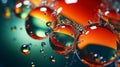 Multi-colored bright transparent glossy bubbles close-up. Oil drops on water surface abstract back Royalty Free Stock Photo