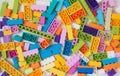 Multi-colored building blocks background top view copy space Royalty Free Stock Photo