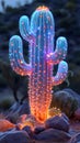 multi-colored cactus with neon bright heads. neon cactus on dark background. vertical orientation