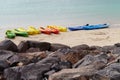 Multi colored canoes on the Spamish coast